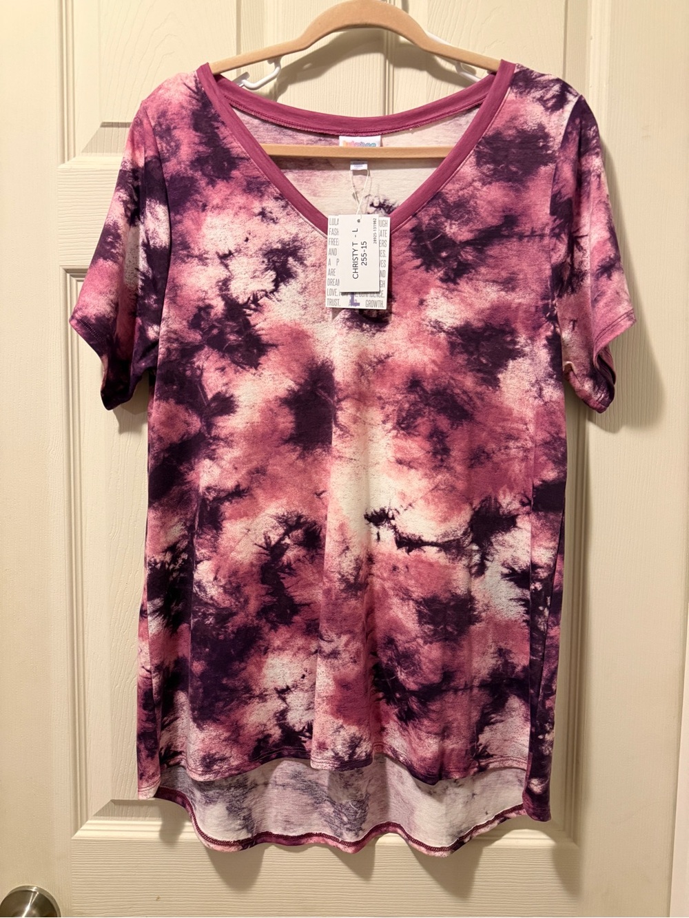 LuLaRoe Purple and Pink Tie-Dye Christy T large